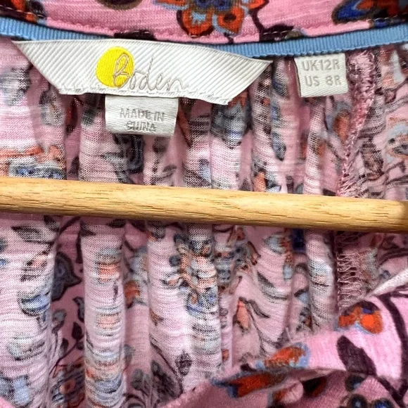 Boden Floral Printed Pink Jersey Blouse Long Ballon Sleeve Boho Button Up Top - Picture 9 of 9